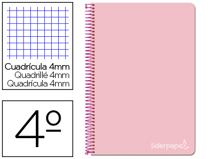 Cuaderno espiral Liderpapel Witty 4º tapa dura 80h 75g c/4mm. color rosa